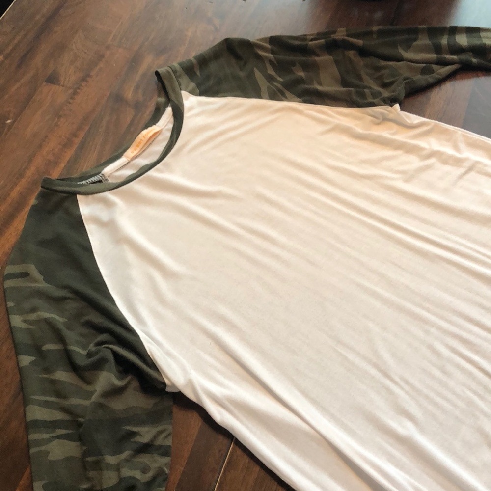Sweet Romeo Camo Junior's Raglan Baseball Tee Camouflage 3/4 Sleeve Shirt Sz PM